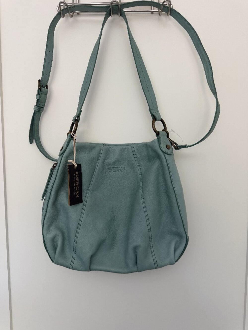 NWT American Leather Co Vienna Convertible Hobo Soft Teal Leather Bag $165